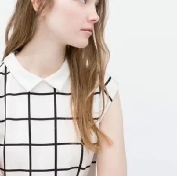 Zara Trafaluc Check Pattern Grid Mini Short Dress, Back/Off White, Size S - Picture 4 of 11